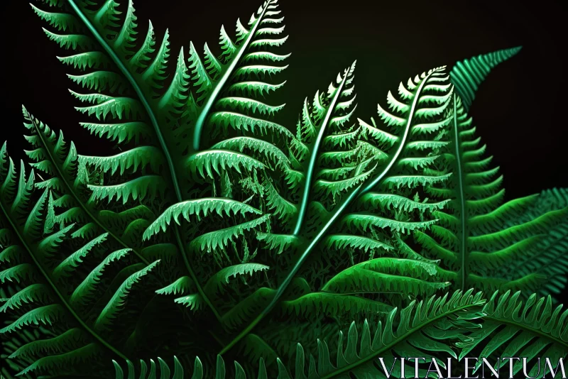Surreal 3D Botanical Illustration of Fern on Black Background AI Image