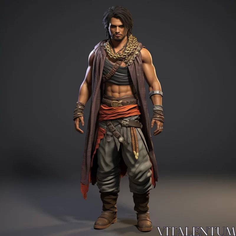AI ART 3D Model in Ethnic Attire - A Blend of Game Art and Realism