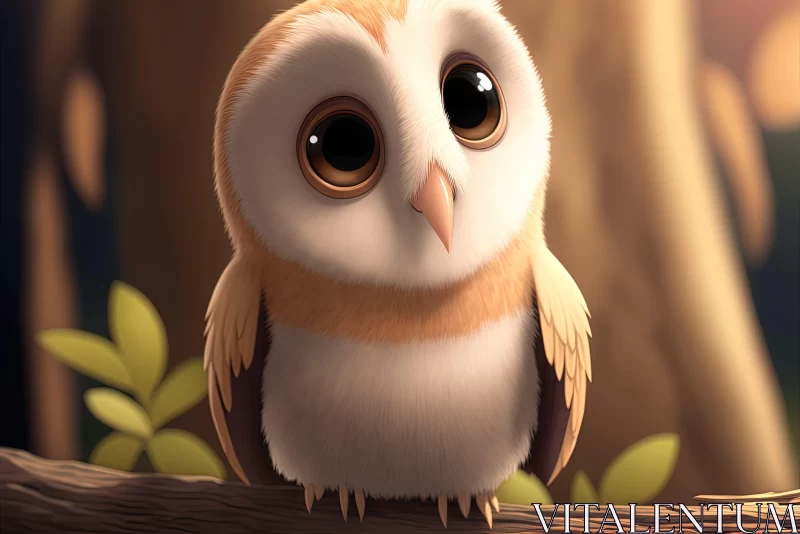 AI ART Cute Cartoon Owl in Forest - Child-like Innocence in Delicate Hues