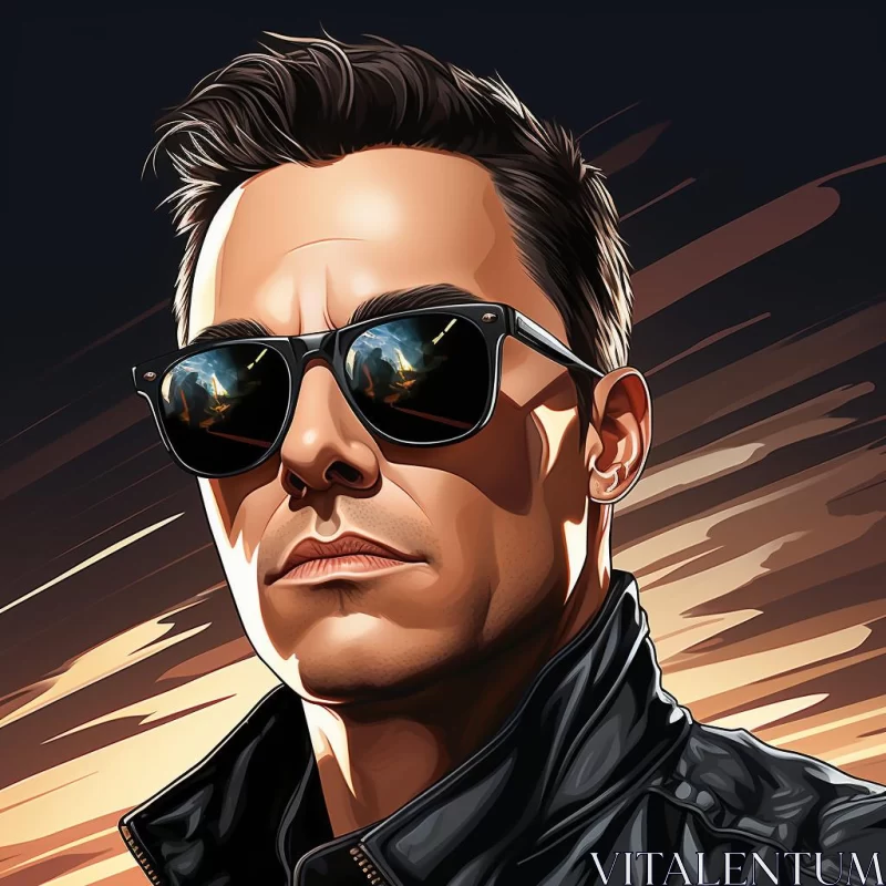 Outrun Style Portrait: A Sunglass-clad Man in American Iconography AI Image