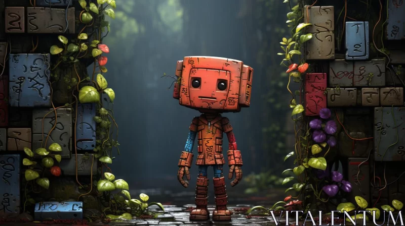 Rustic Solarpunk Forest Scene with Animated Character AI Image