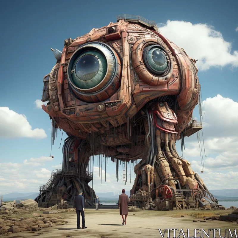 Surreal Steampunk-Influenced Giant Robot Artwork AI Image