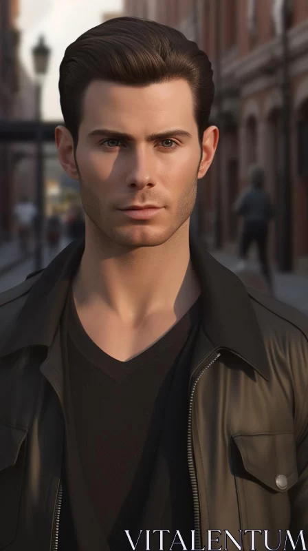 Urban Realism: Man in Black Leather Jacket AI Image