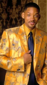 Will Smith in Elegant Metallic Yellow Suit - Wildstyle and Majestic AI Image