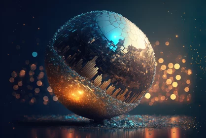 Abstract Art: Futuristic Cityscape with Disco Ball