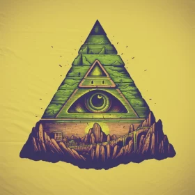 All-Seeing Eye Pyramid T-Shirt Design in Golden Age Style AI Image