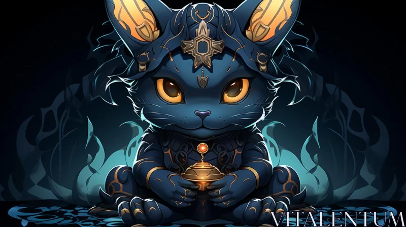 Blue Kitten in 2D Game Art Style: A Fusion of Kushan and Anime Art AI Image