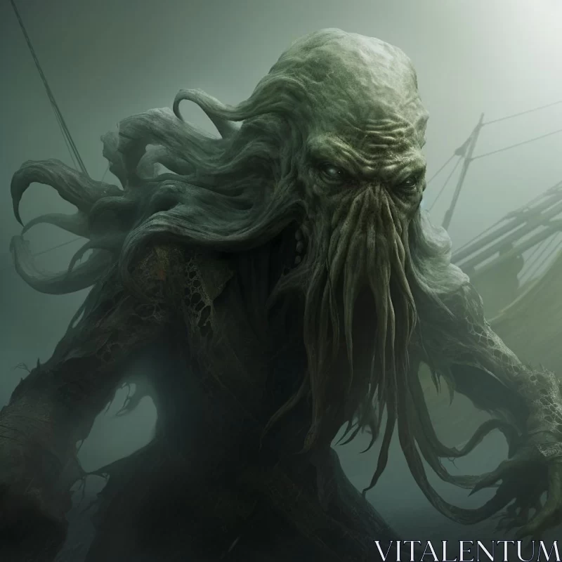 AI ART Cthulhu Monster in Fog - Maritime Scene
