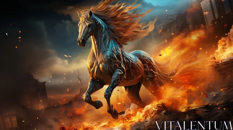 Fantasy Realism Art: Horse Charging Through Fire AI Image