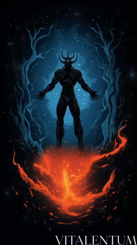 Man Battling Demons Amidst Fire - Interstellar Comic Art AI Image