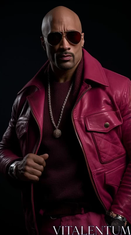 Man in Pink Leather Jacket with Modern Jewelry | Harlem Renaissance Style AI Image