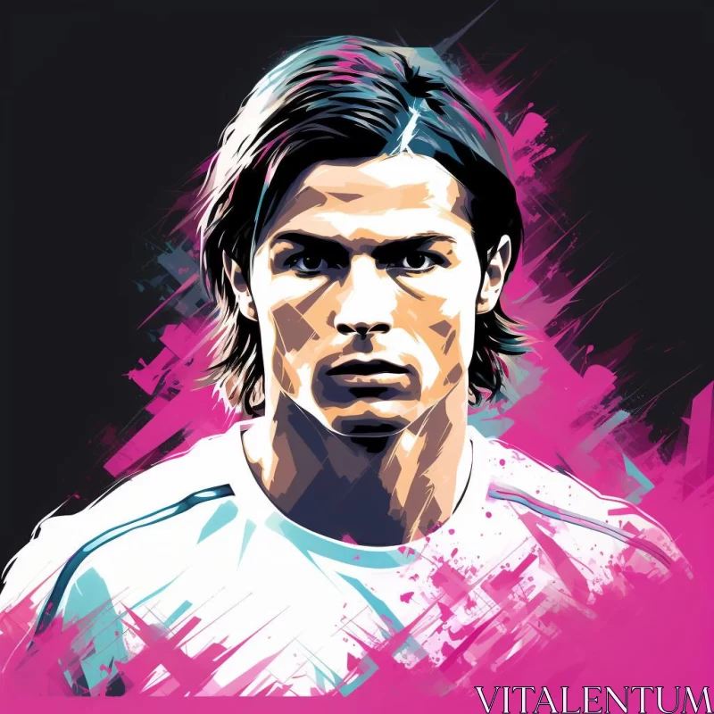 Monochromatic Soccer Player Portrait in Pink and White AI Image