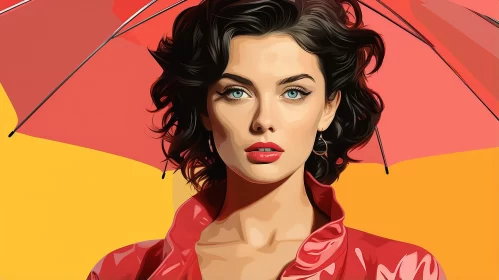 Stunning Pop Art Portrait of a Woman with Umbrella AI Image