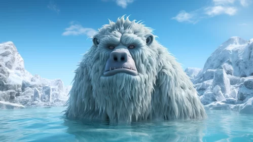 Angry Snow Gorilla in Blue Water – A Himalayan Art Inspiration AI Image
