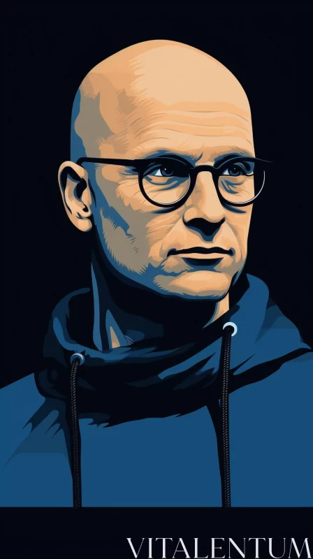 Captivating Bald Man in Glasses - Flat Illustration Art AI Image