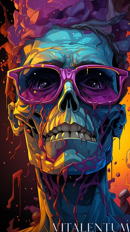 Colorful Skull in Sunglasses - Neo-Traditional Realism AI Image