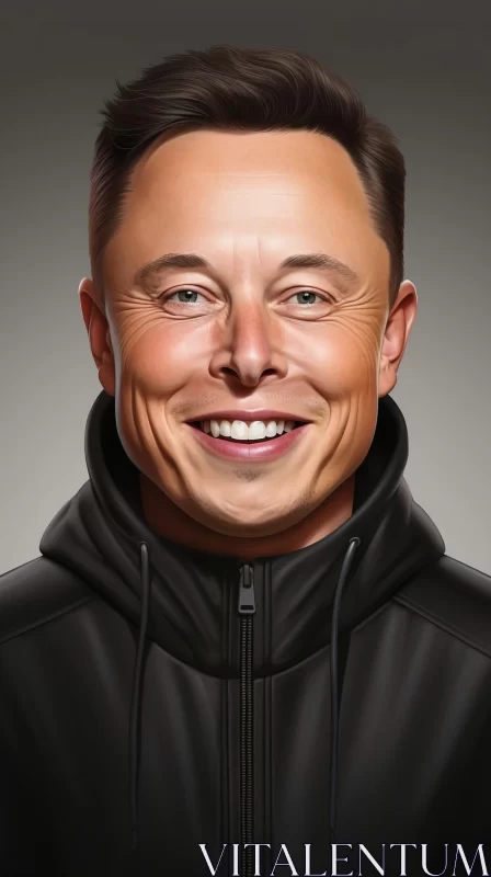 Elon Musk's Joyful and Optimistic Illustrated Portrait AI Image