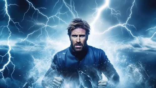 Man in Blue Amidst Storm - A Cinematic Visual Feast