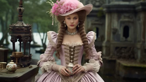 Renaissance Woman in Pink - Historical Drama in Cinema Culture AI Image