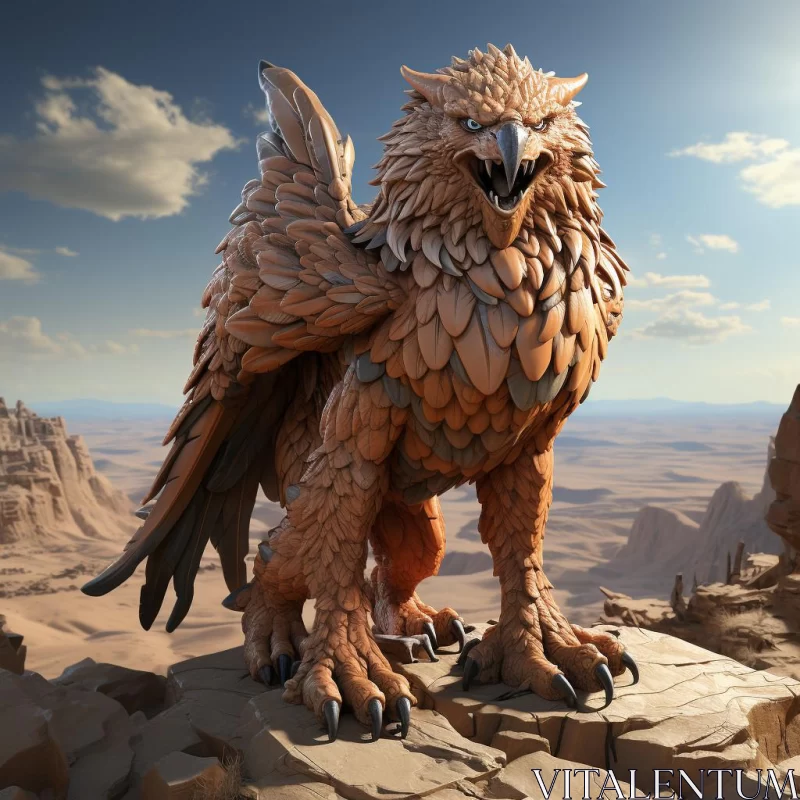 Artistic 3D Rendered Eagle in Desert - Fantasy Style AI Image