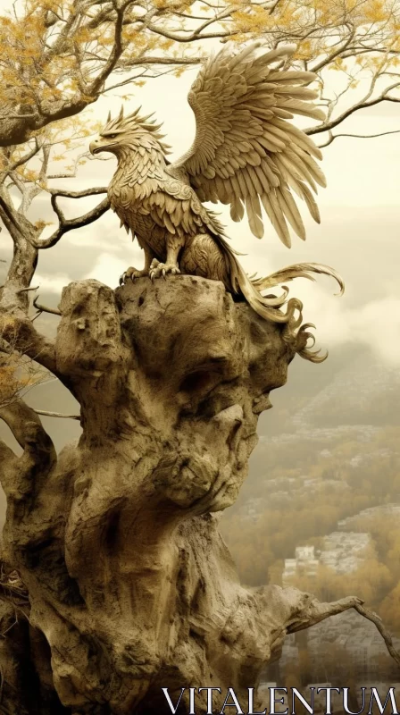Eagle on Rock: A Surrealistic Confluence of Urban and Natural AI Image