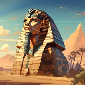 Egyptian Pharaoh in the Desert - Soft Tonal Colors and Detailed Architecture AI Image