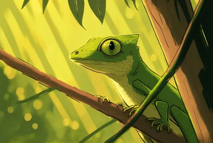 Green Lizard in Jungle: A Neo-Pop Illustration