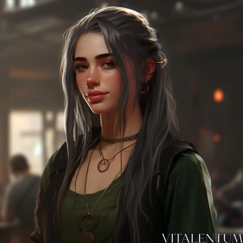 AI ART Realistic Anime-Inspired Woman in City Tavern Setting