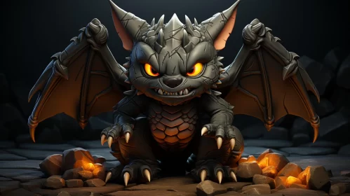 Black Dragon Character in a Playful Cartoonish Style AI Image