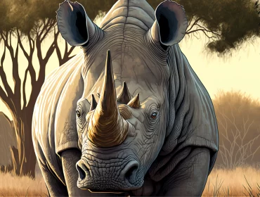 Graphic Novel Style White Rhino Illustration