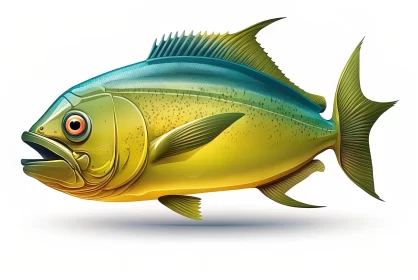 Illustrated Yellow and Green Fish - A Lively Seascape in 2D Game Art