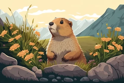 Illustrations of Prairie Dog, Groundhog and Bullard Amidst Nature