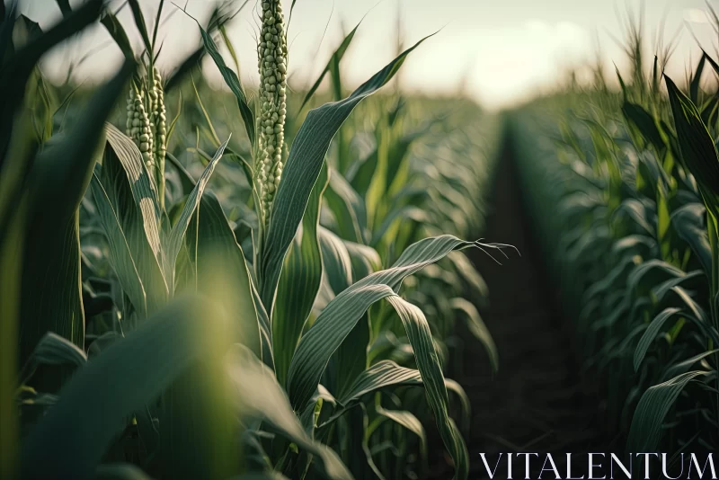 Sunlit Corn Field in Emerald and Dark Beige AI Image