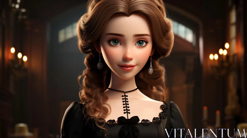 AI ART Victorian Cartoon Girl in Black Dress - Historical Genre Scene