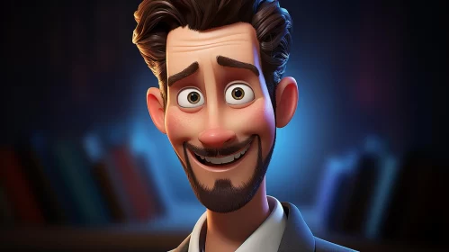 Bearded Cartoon Character in Suit - Playful and Detailed
