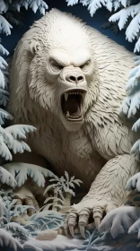 Mysterious Snow Bear in Forest - Realistic Art Rendering AI Image