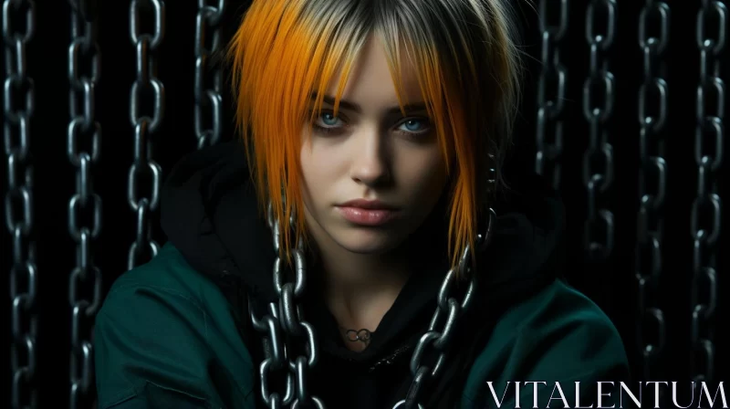 Captivating Studio Portrait of Girl with Orange Hair and Chains AI Image