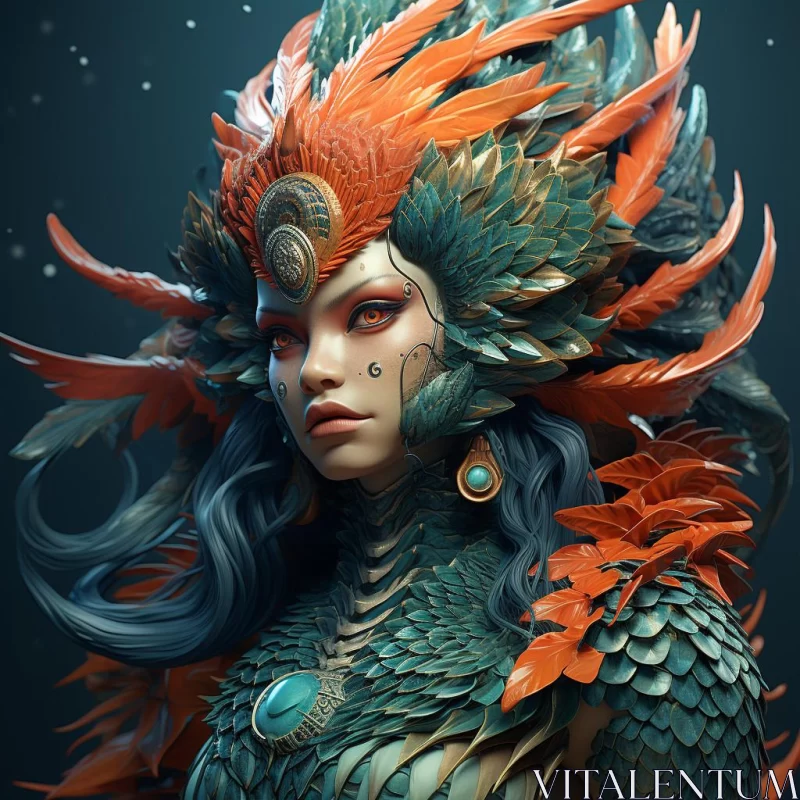 Exotic Feathered Woman in Surreal Artwork AI Image