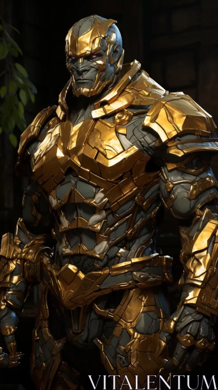 Golden Armor Rendered in Unreal Engine 5: A Study in Contrast and Texture AI Image