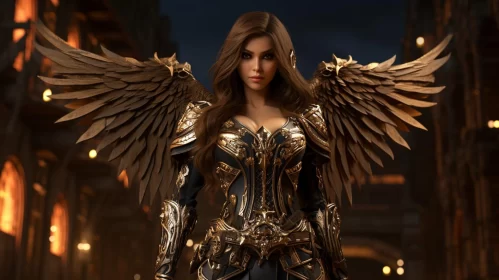 Golden Armored Angel: An Emblem of Regality AI Image
