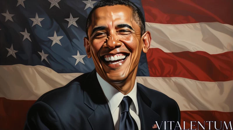 AI ART Joyful and Optimistic Painted Portrait of Barack Obama with American Flag