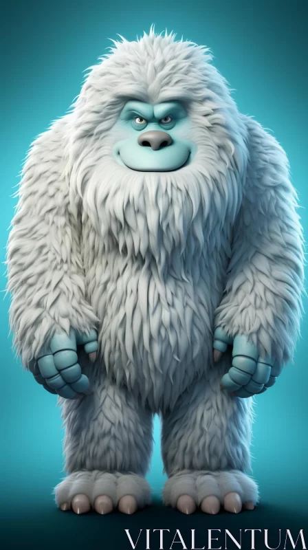 AI ART White Bigfoot on Blue Background - Animated Character Art
