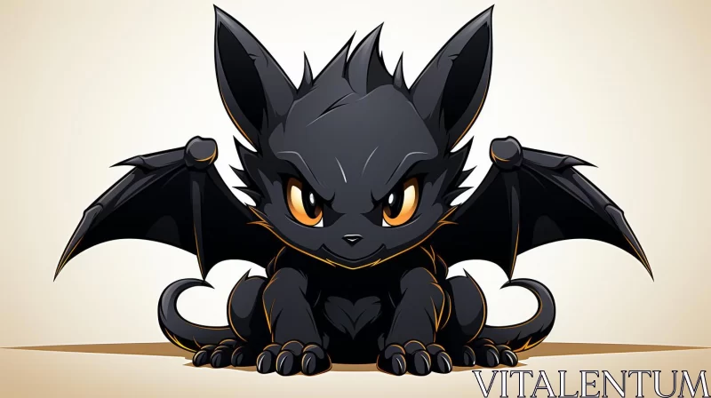 Cute Black Dragon: Cartoon Style Digital Art AI Image