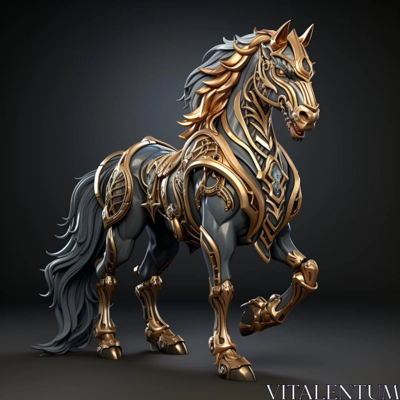 Futuristic Armored Golden Horse - A Steampunk 3D Artwork AI Image