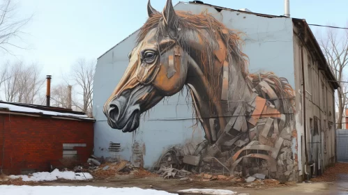 Graffiti Horse Mural: Industrial Style Meets Suburban Ennui AI Image