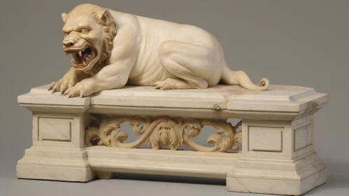 Grotesque Marble Lion Statue: A Blend of Reality and Fantasy AI Image