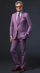 Man in Plum Suit with Graceful Lines and Bold Color Choices AI Image