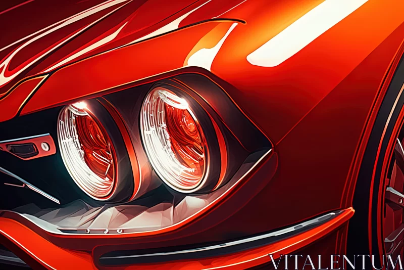 Red Car with Bright Headlights - An Editorial Illustration AI Image