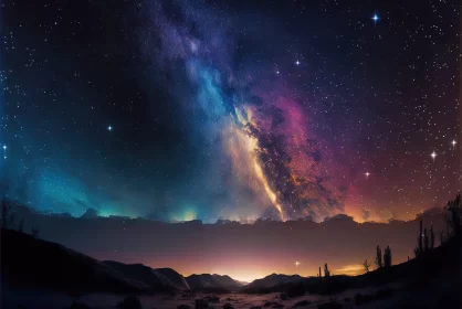 Stunning Celestial Beauty: Colorful Milky Way and Star-Studded Sky AI Image