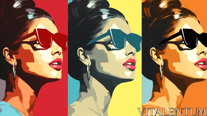 Bold and Colorful Graphic Design Poster Art of Woman with Sunglasses AI Image